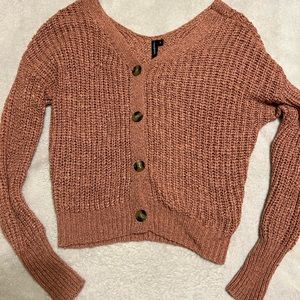 Peach Pink Cardigan Sweater, Size Small